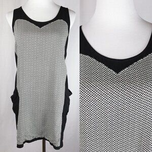 Jeane Blush Tunic Top Black Herringbone Print Raw Hem Pockets Mini Dress M